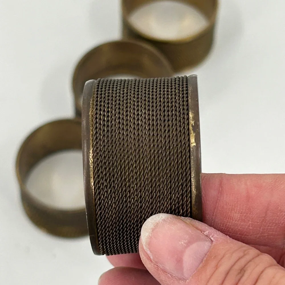 Vintage Brass Napkin Rings Set of 6 Twisted Rope Mesh Textured Gold Tone Table